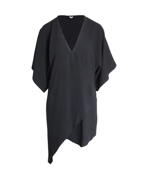 v-neck asymmetrical dress in black acetate