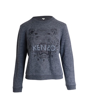 embroidered tiger melange sweatshirt in grey cotton