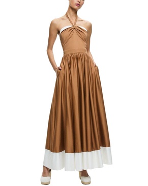 alice + olivia Beatrix Sweetheart Tie Neck Midi Dress