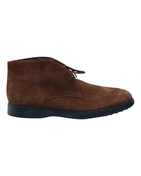 pebbled sole lace-up ankle boots in brown suede