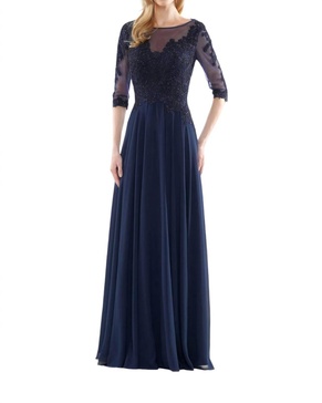 lace & chiffon gown evening maxi dress in blue