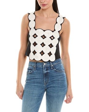 linen-blend crochet tank