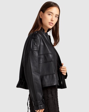 reload draped leather look jacket