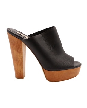 scott wooden block heel platform sandals in faux leather black