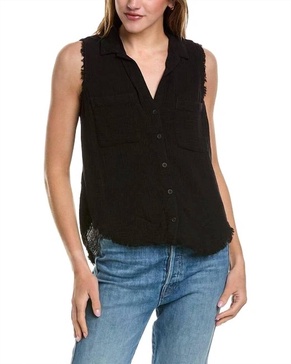 two pocket capri button down top in black