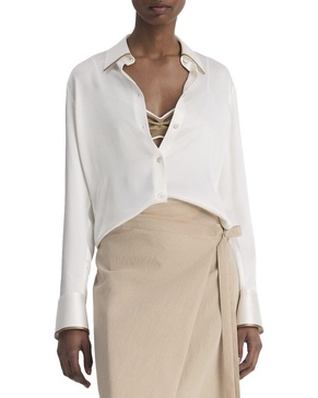 tipped slim silk blouse