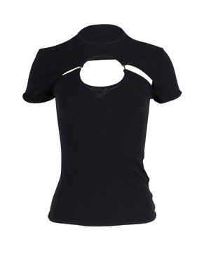 cut out t-shirt with metal ring in black cotton