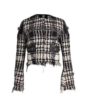 alexander wang graphic boucle tweed cropped jacket in white cotton
