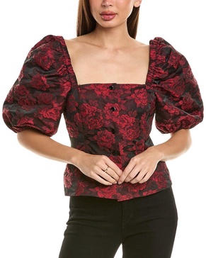 botanical jacquard fitted blouse