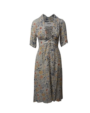 floral print deep v-neck midi dress in multicolor viscose