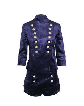 military blazer and shorts set in blue velvet