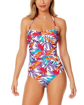 twist front shirred bandeau one-piece