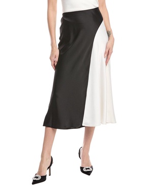 pull-on bias colorblocked flared midi skirt