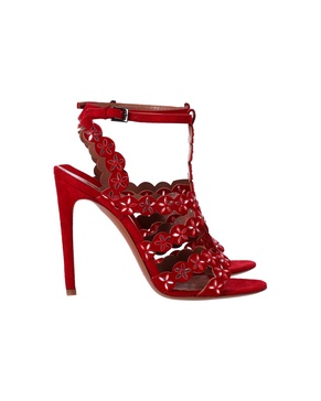 mirror-embellished sandals in red suede