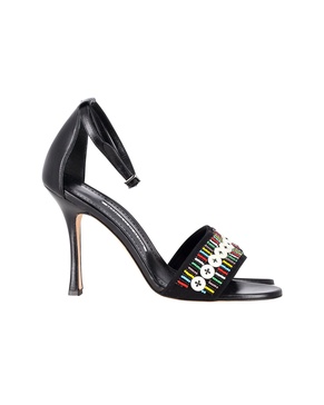 beaded open-toe sandals in black leather