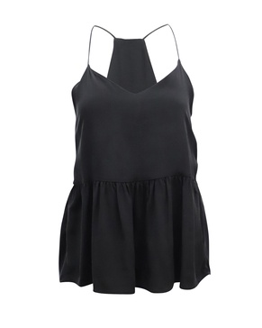 peplum hem camisole top in black silk