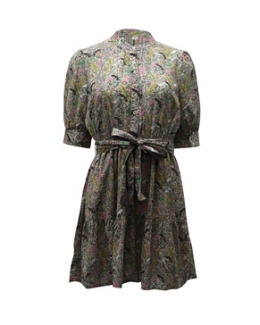 tie front gathered mini dress in floral print cotton
