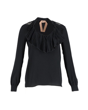 n21 embellished long sleeve blouse in black silk