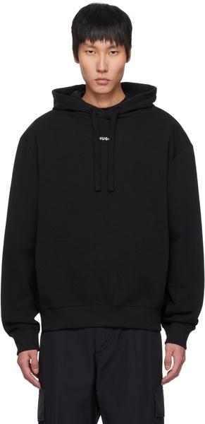 Black Logo Print Cotton-Terry Hoodie