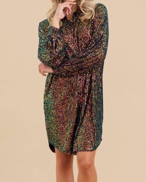 shimmering splendor sequin shirt dress in black multi