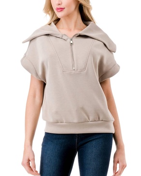 short sleeve quarter zip & pant set in taupe