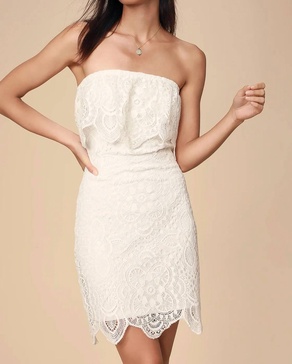 lace strapless mini dress in white