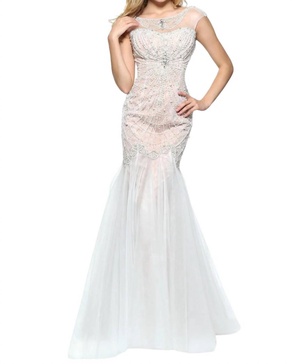 pearly wedding dress in ivory/nude