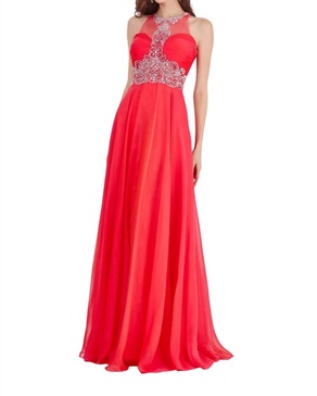 chiffon long prom dress in fuchsia