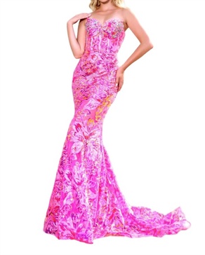 mermaid sweetheart prom dress in pink mulit