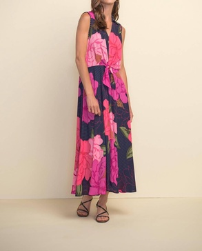mixed floral midi dress in pink/multicolor