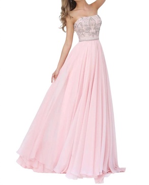 floor length prom dress in blush
