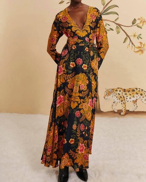 arabesque floral maxi dress in black