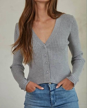 ribbed v-neck button down cardigan in heather grey