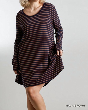 stripe plus dress in navy