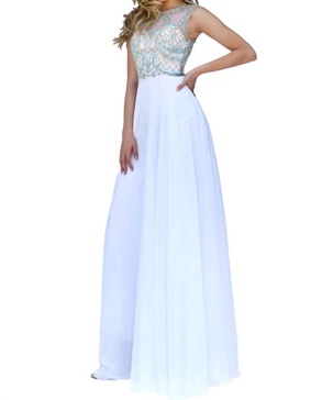 high illusion neck prom dress in light blue