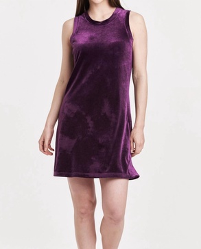 justine high neck sleeveless swing dress in purple