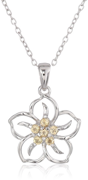 Amazon Essentials Genuine or Created Gemstone Birthstone Flower Pendant Necklace with Chain in Sterling Silver, 18" (previously Amazon Collection)