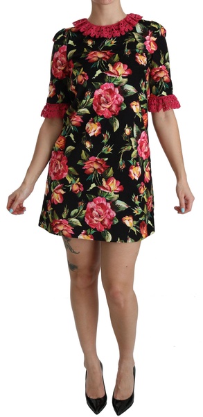 Dolce & Gabbana  Floral Pink Lace A-Line Shift Mini Dress