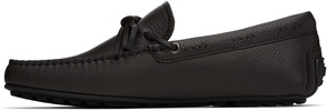 Brown Grained Leather Driver Sole Loafers