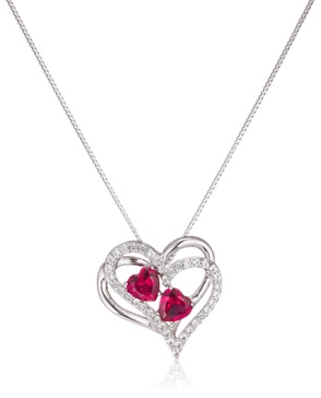 Amazon Essentials womens Sterling Silver Created Ruby and White Sapphire Double Heart Pendant Necklace, 18", (previously Amazon Collection)
