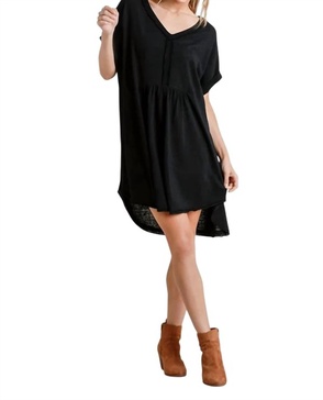 folded sleeve frayed edge dress - plus in black