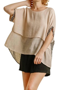 animal print layered top in oatmeal