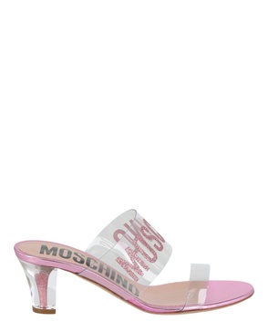 glitter logo heel sandals