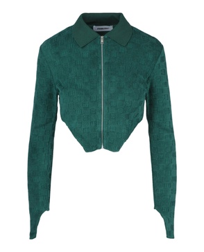 monogram zip-up fitted cropped jacket