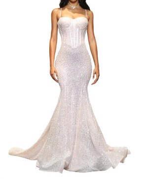 mermaid silhouette beaded gown in cinderella pink