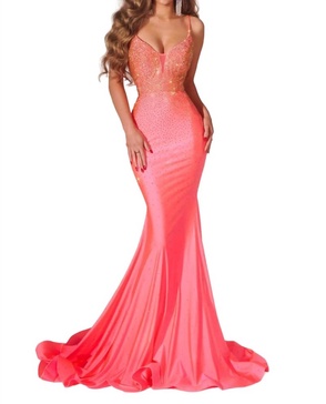 trumpet style prom dress in peach
