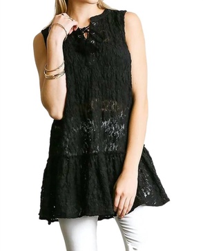 lace up sleeveless lace tunic in black