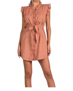 ruffle sleeve dress in rust