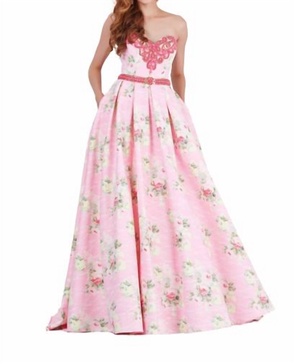 floral printed ballgown in pink