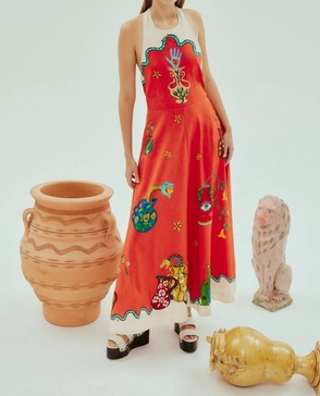 rose halter dress in orange
